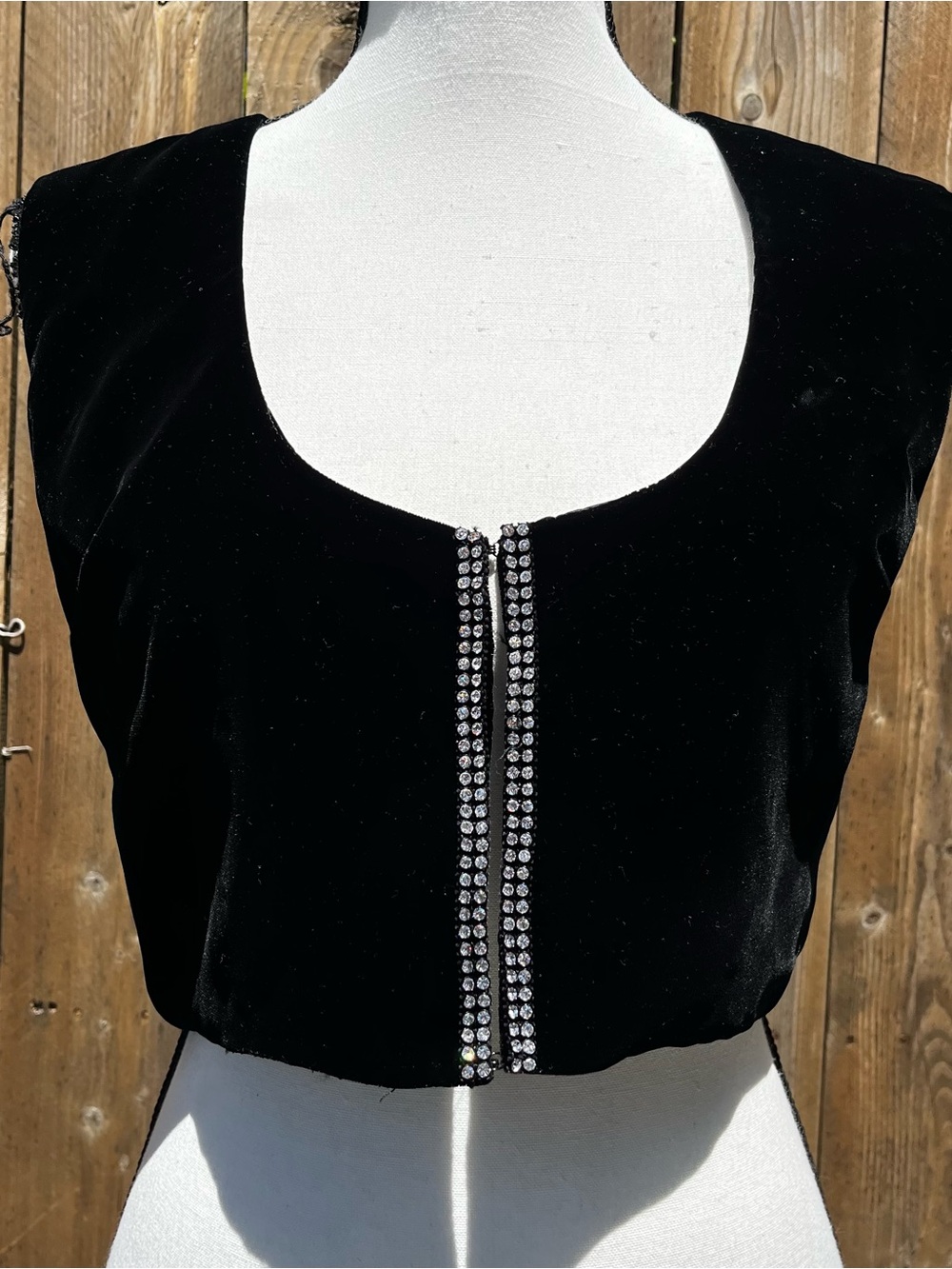 Vintage Black Velvet Crop Top with Crystal Trim Accepting Offers!